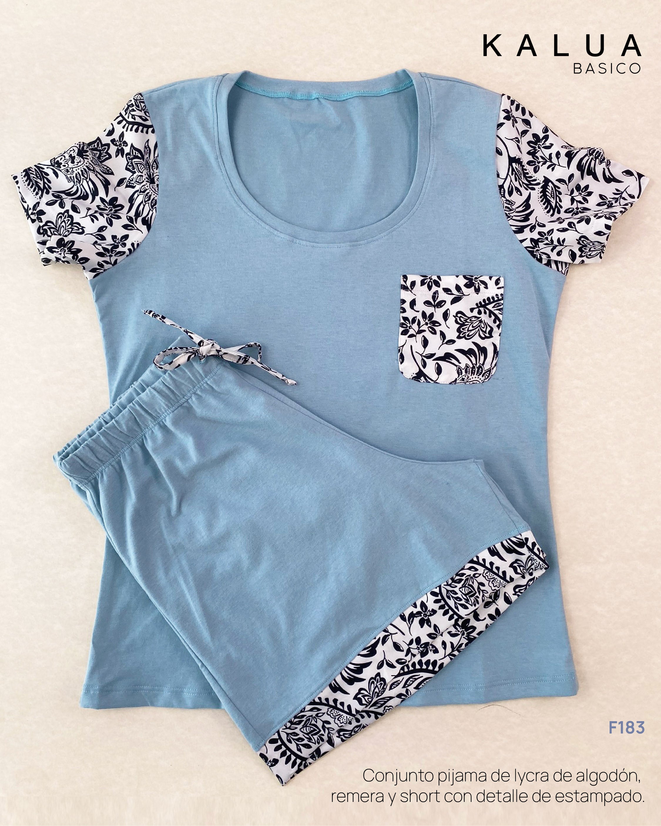 CONJUNTO PIJAMA DE JERSEY DE ALGODÓN DE REMERA Y SHORT CON DETALLES EN ESTAMPADO