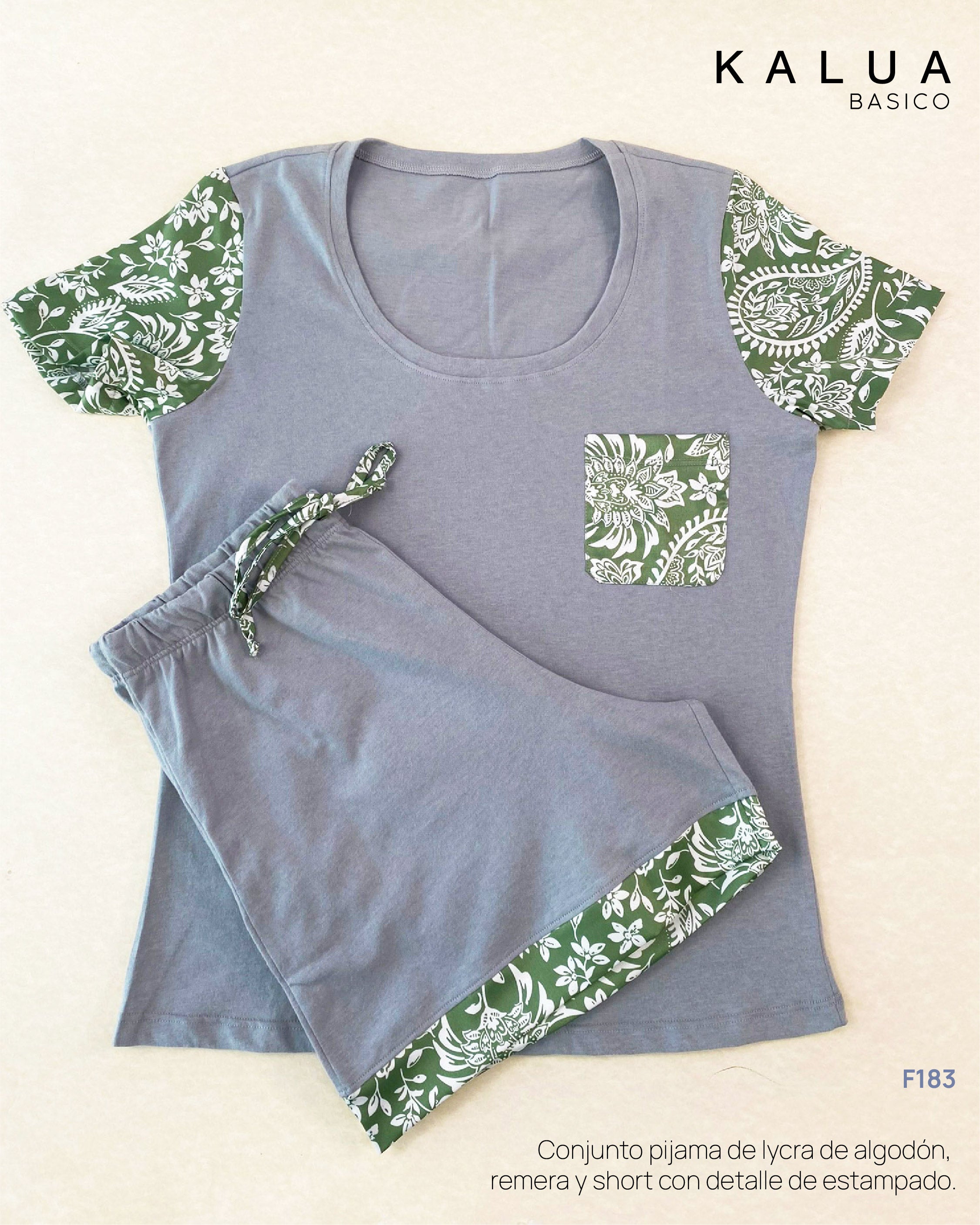 CONJUNTO PIJAMA DE JERSEY DE ALGODÓN DE REMERA Y SHORT CON DETALLES EN ESTAMPADO