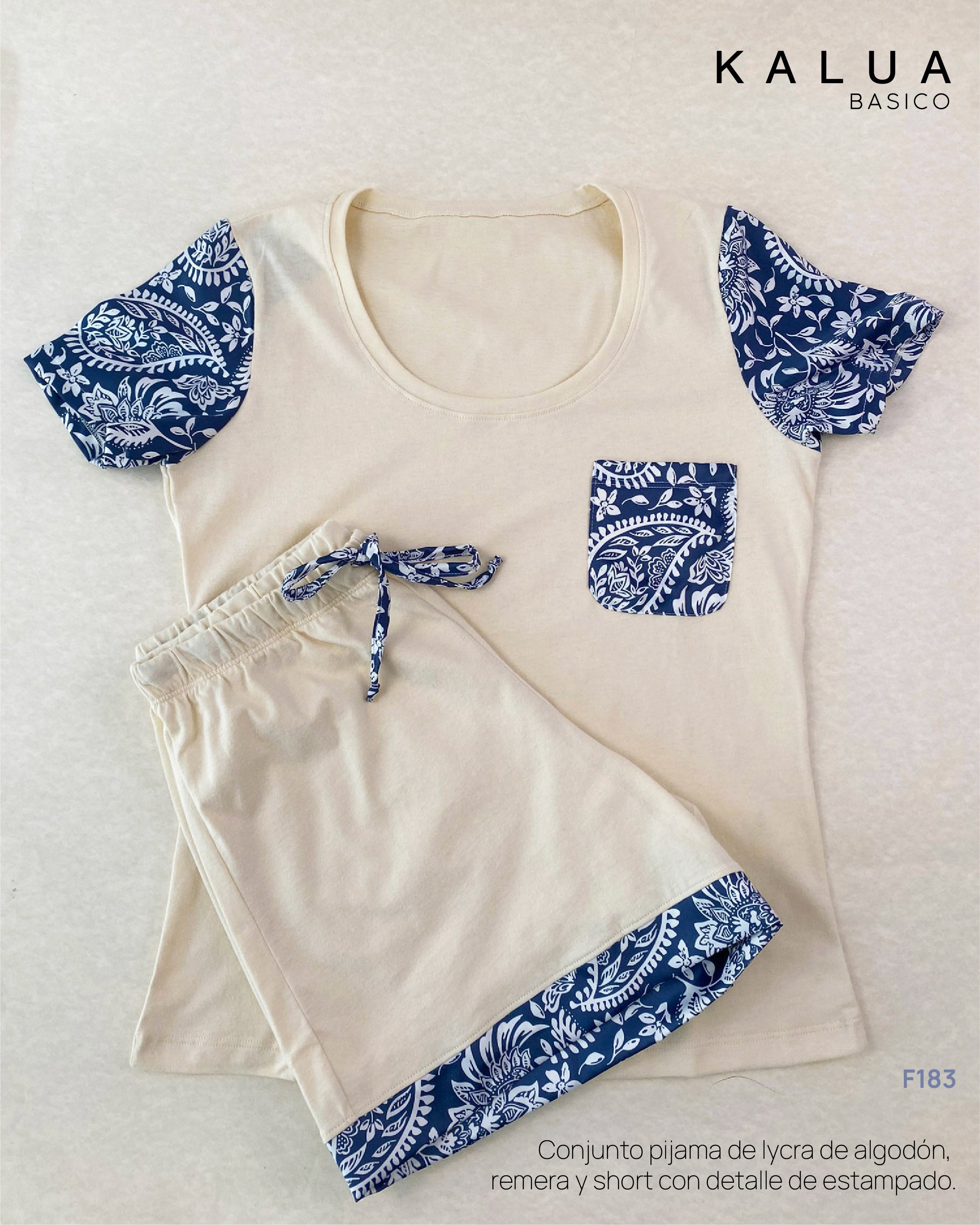 CONJUNTO PIJAMA DE JERSEY DE ALGODÓN DE REMERA Y SHORT CON DETALLES EN ESTAMPADO