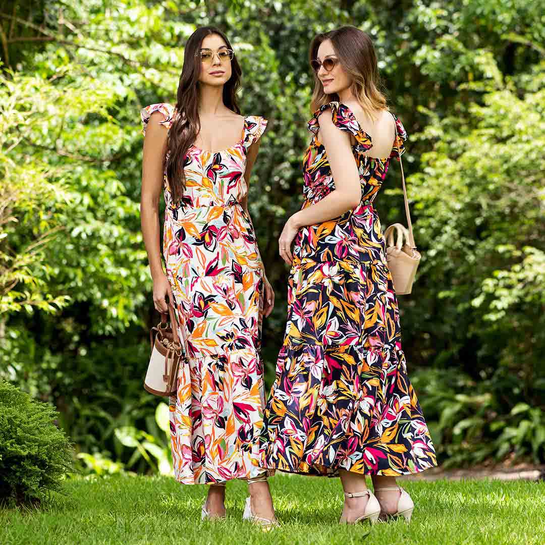 VESTIDO CUSUAL MAXI DE SATIN ESTAMPADO